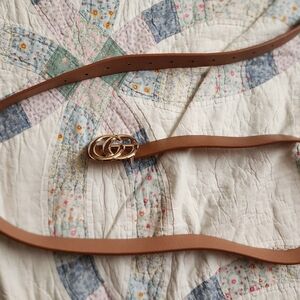 Brown Leather Belt with Gold Buckle
